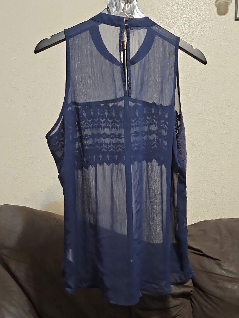 Maurices Navy Sheer Lace-Panel Sleeveless Camisole - Picture 3 of 5